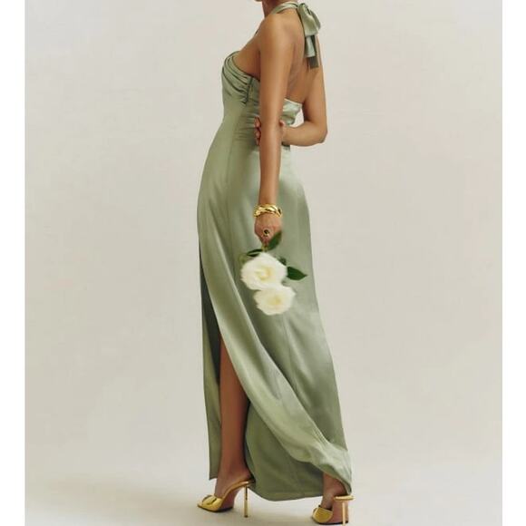 Reformation Kavi Satin Dress Artichoke - Picture 13 of 13